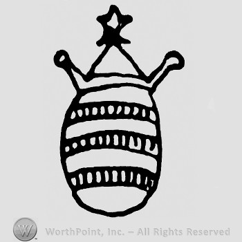 Crown with star on top;oval with stripes.