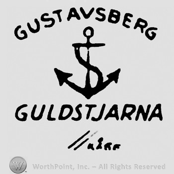 Anchor with rope and word Gustavsberg on top;Guldstjarna below.
