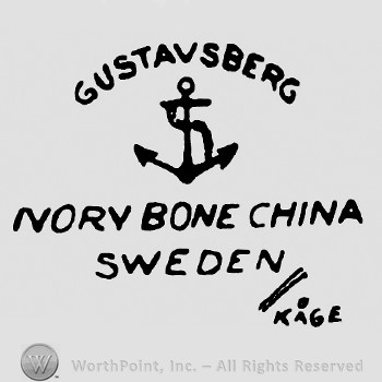 Anchor with rope and word Gustavsberg on top;Norv Bone China Sweden written below.