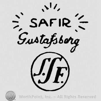 SAFIR GUSTAFSBERG written on top;SSF inside a circle below.