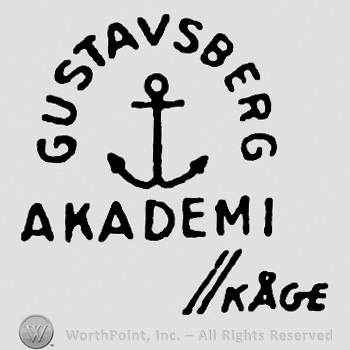Anchor with word Gustavsberg on top;AKADEMI KAGE written below.