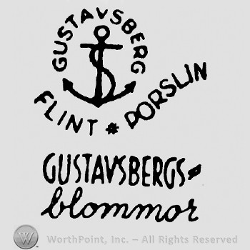 Anchor with rope and word Gustavsberg on top;Flint Dorslim in the middle;Gustavsbergs Blommor at the bottom.