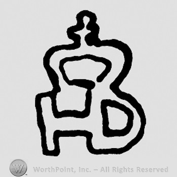 Monogram of letters HD and crown with cross on top.