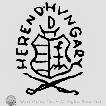 Shield in the middle;two crossed swords below;Herend Hungary on top.