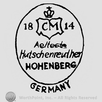 An oval;a crown with cross 1814 on top;Hutschenreuther Hohenberg written below;Germany outside the oval.