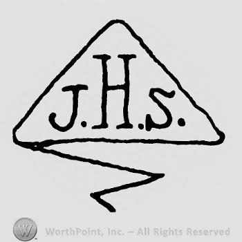 Triangle with a line below;J H S inside.