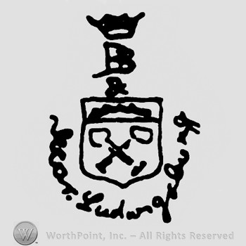 Crown and letter B on top;a shield with two crossed hammers below;