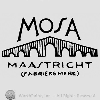 Mosa written on top;Irregular shape in the middle and Maastricht Fabrieksmerk written below.