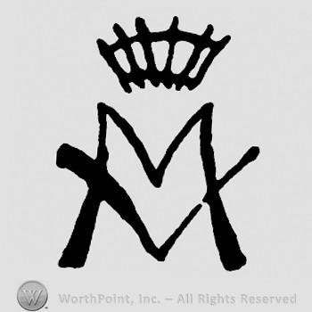 Monogram of letters MV with a crown on top.