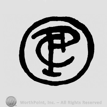 Monogram of letters PC inside a circle.