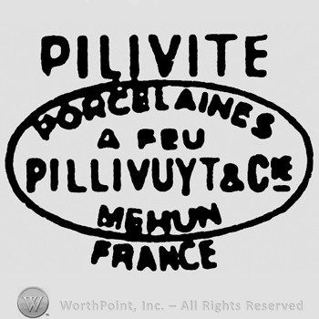 An oval with PORCELAINES A FEU PILLIVUYT & CO MEHUN written inside;Pilivite on top;France below.
