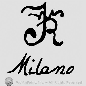 Monogram of letters FR and word Milano below.