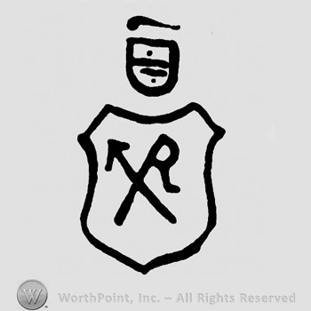 Shield with letter R and a cross inside;maybe a crown on top.