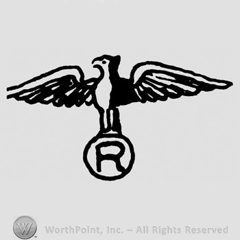 An eagle on top of a circle with letter R inside.