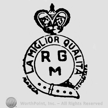 Crown on top of a circle,a belt;RGM in the middle;LA Miglior Qualita written inside.