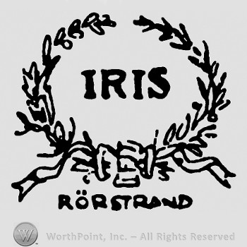 Word IRIS in the middle;branches on sides and word Rorstrand below.