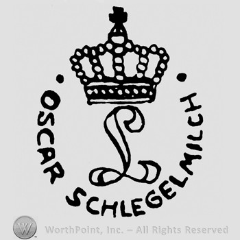 A crown  with cross on top;letter L in the middle;Oscar Schlegelmilch written in circle.