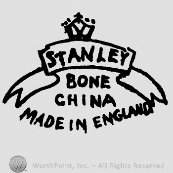 A crown with a ribbon with Stanley inside;Bone China Made in England below.