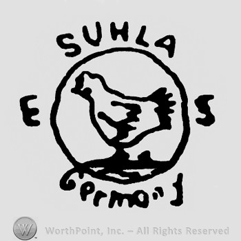 A hen inside a circle;Suhla written on top;letters ES on side;word Germany below.