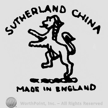 Sutherland China written on top;a lion in the middle;Made In England written below.