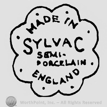Made In Sylvac Semi Porcelain England written inside a shape similar with a cloud.