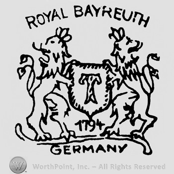 Royal Bayreuth written on top;two lions in the middle with letter T between them;word Germany written below.