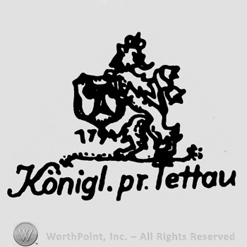 Lion with crown and shield;Konigl pr Tettau written below.