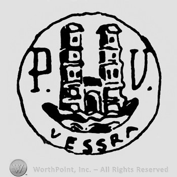 A circle with two towers inside;P U Vessra written.