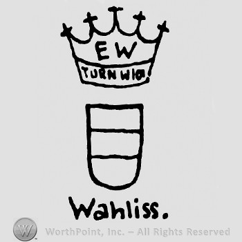 Shield with word Wahliss below;a crown with crosses and EW Turn written inside.
