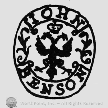 a two-head bird, "IOHN" above, "BENSON" under, inside a circle