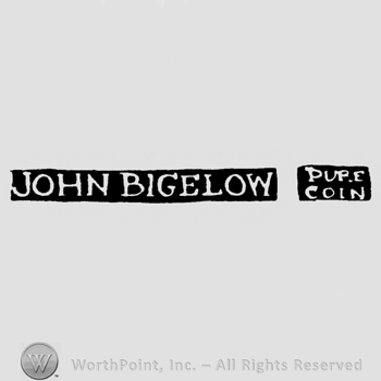 The name John Bigelow written with uppercase letters next to the words 'Pure Coin' written on two rows, also with uppercase letters