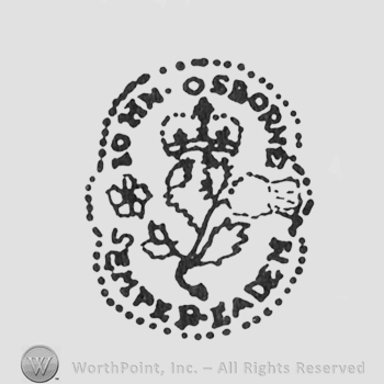 curved capital writing JOHN OSBORNE up SEMPERADEN down crown above flovers middle between flowers all surrounded by dots