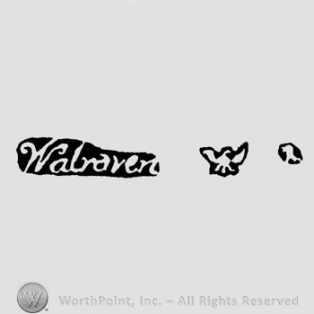 The name Walraven handwritten with lowercase letters and leaned to the right; a bird with it's wings open, facing right