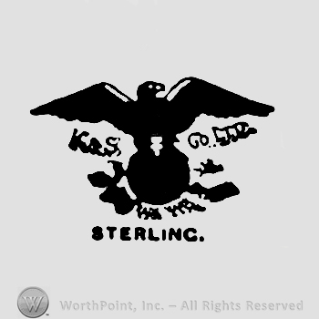 An eagle sitting on a sphere, uppercase K& S written on the left, uppercase Co. Ltd. on the right and Sterling written below with uppercase letters. 