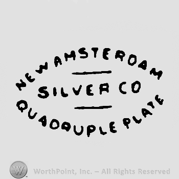 New amsterdam Quadruple Plate written in an oval-shaped design around the words Silver Co. written in the center with uppercase letters. 