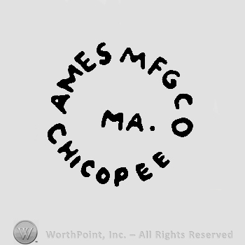 A circle formed by the words Ames MFG Co Chicopee written with uppercase letters around uppercase MA.
