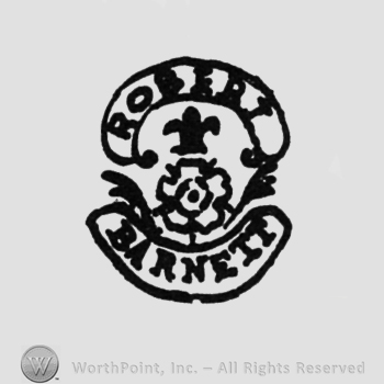 Fleur-de-lis above, rose under, label "ROBERT" above, "BARNETT" under