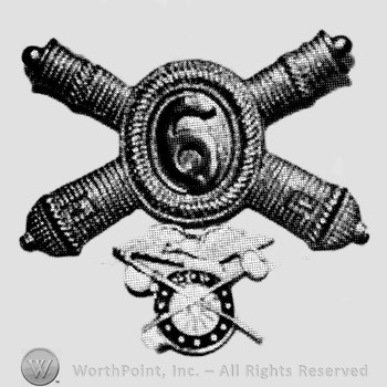 Insignia consisted of crossed cannons and number 6 at the intersection; compass below.