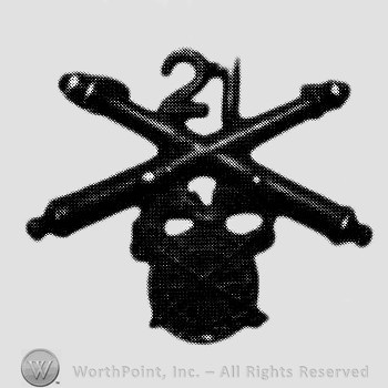 Insignia consisted of crossed cannons with number 21 above and wheel below.