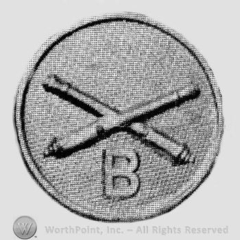 Insignia consisted of crossed cannons  and letter B below; all on a plate.