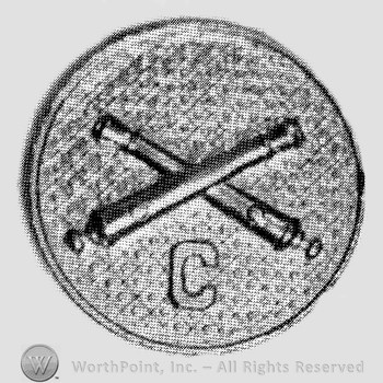 Insignia consisted of crossed cannons  and letter C below; all on a plate.