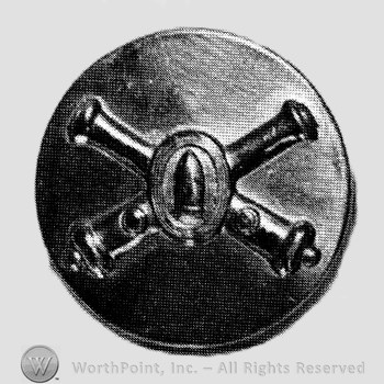 Insignia consisted of crossed cannon with a bullet at the intersection; all on a plate.