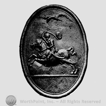 Insignia consisted of a man with sword and an eagle above; all on a plate.