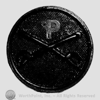 Disc with crossed sabres on and letter P above.