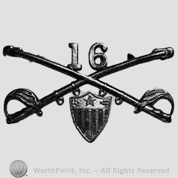Insignia consisted of crossed sabres, number 16 above and shield below.
