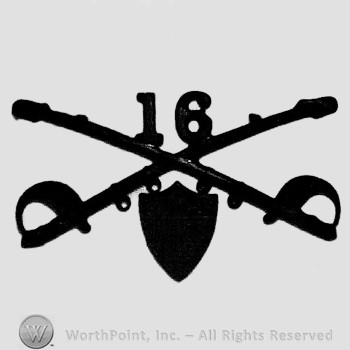 Insignia consisted of crossed sabres, number 16 above and shield below.