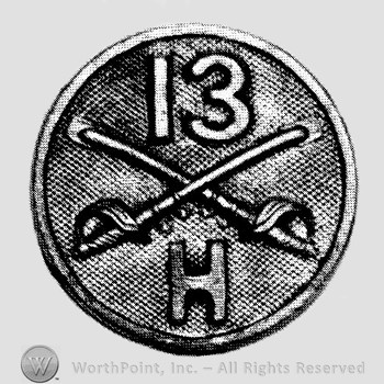 Insignia consisted of collar disc with crossed sabres on and letter H below the intersection and number 13 above.