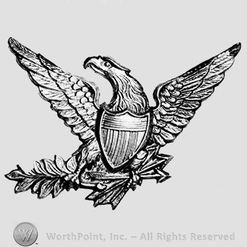 Insignia consisted of an eagle with opened wings, shield, branch of olive leaves and arrows in its claws.