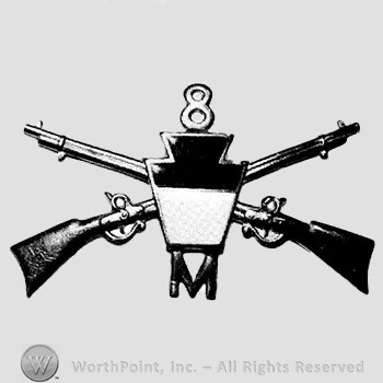 Insignia consisted of crossed riffles, shield, number 8 above and letter M below.
