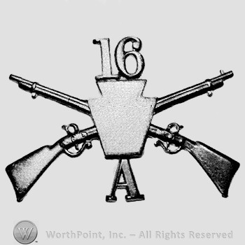 Insignia consisted of crossed riffles, shield, number 16 above and letter A below.